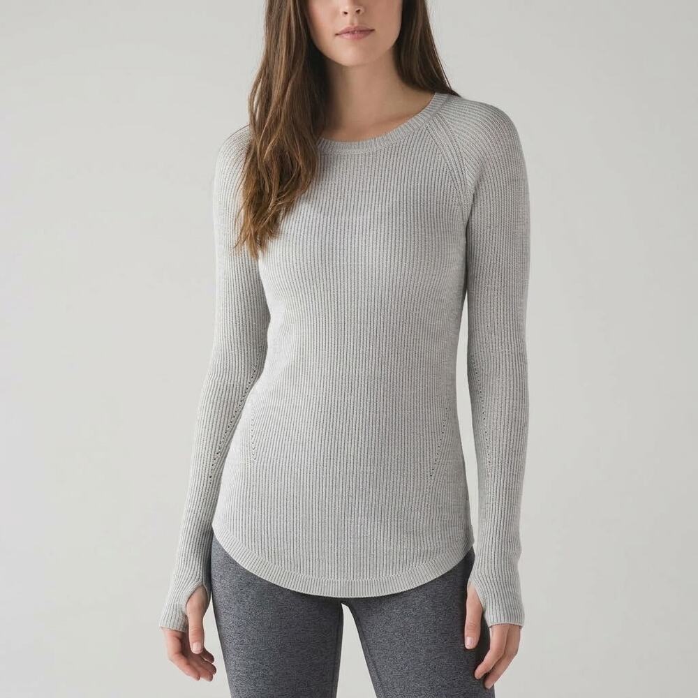 Lululemon Cabin Yogi Sweater Size 6 Gray Knit Cashmere Blend Long Sleeve Tunic
